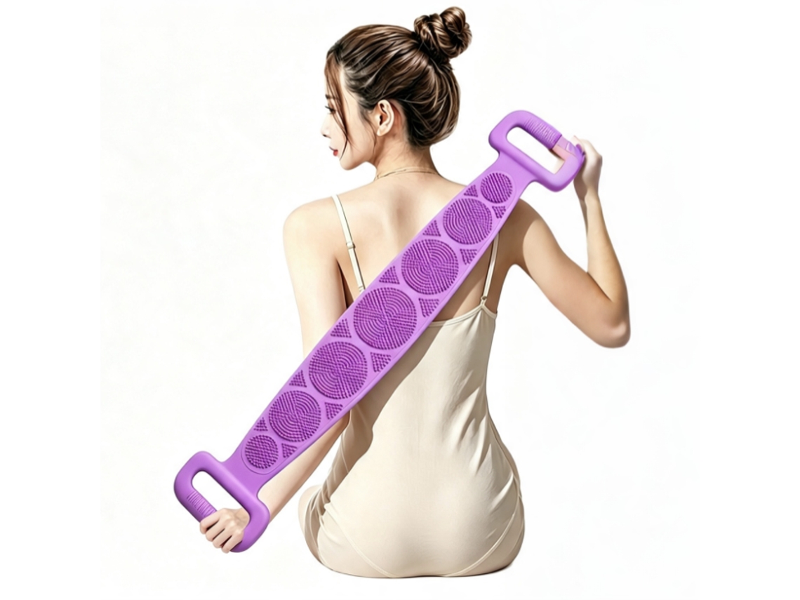 Toalha De Banho De Silicone Roxa 60 X 7 Cm, Massageador De Costas Para Uso Doméstico, Cinto De Massagem Para O Banho.