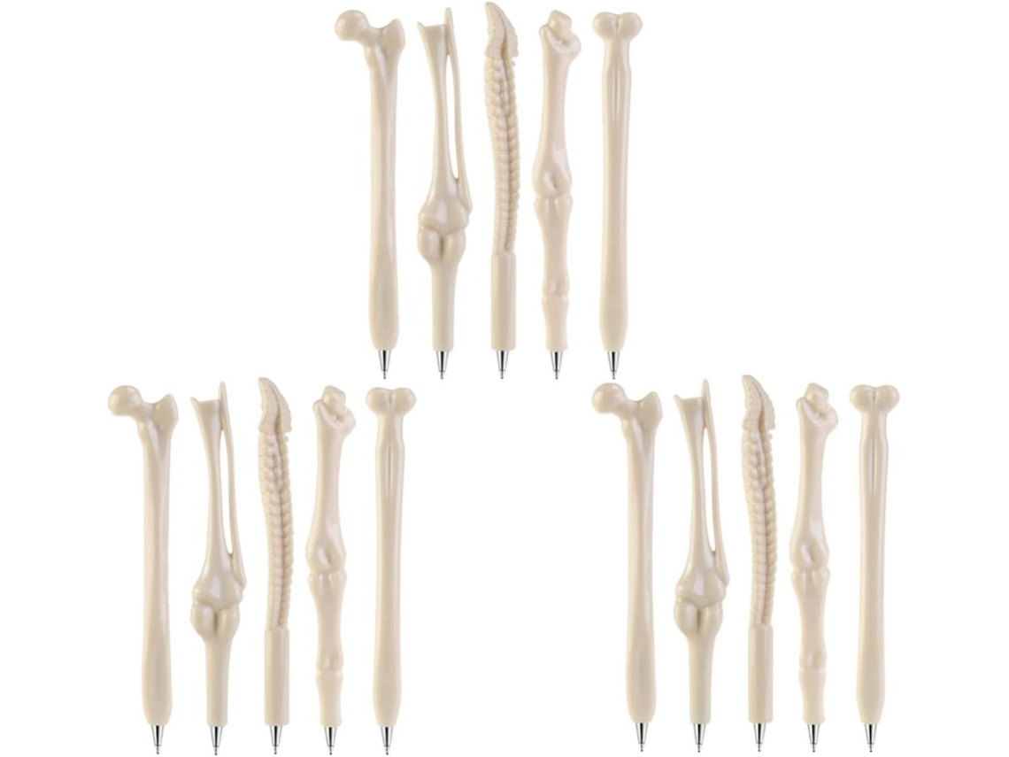Conjunto de 15 Canetas Esferográficas Divertidas Halloween, Ponta 0, 7 Mm, em Formato Osso, Feitas CHABERLU