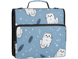 Organizador de Fichário com 3 Argolas e Zíper, Alça Ombro Estampa Gato Azul Claro 3,8 Cm Ideal para Escritór