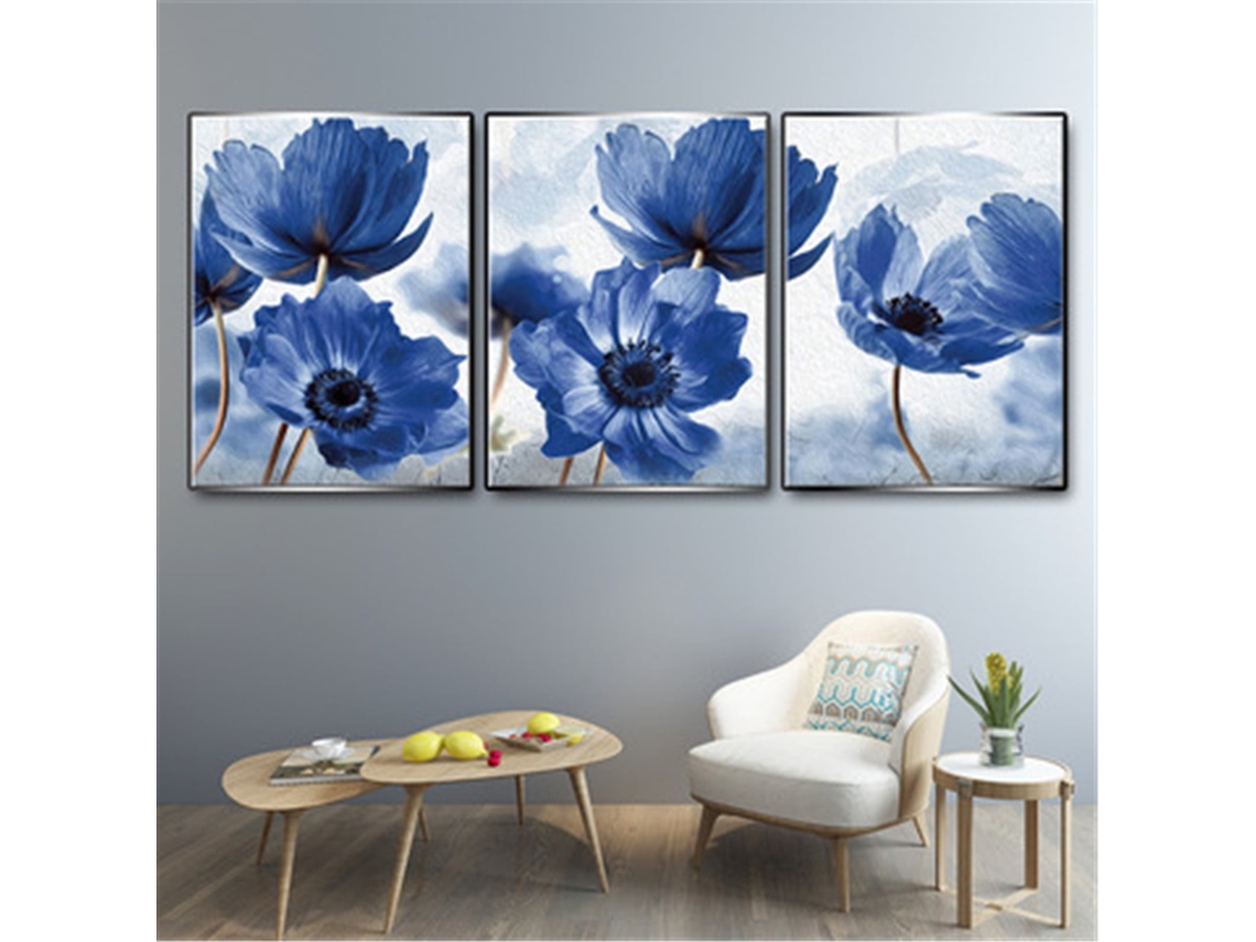 Cartel De Pared Con Flores Azules, Estilo Minimalista Nórdico