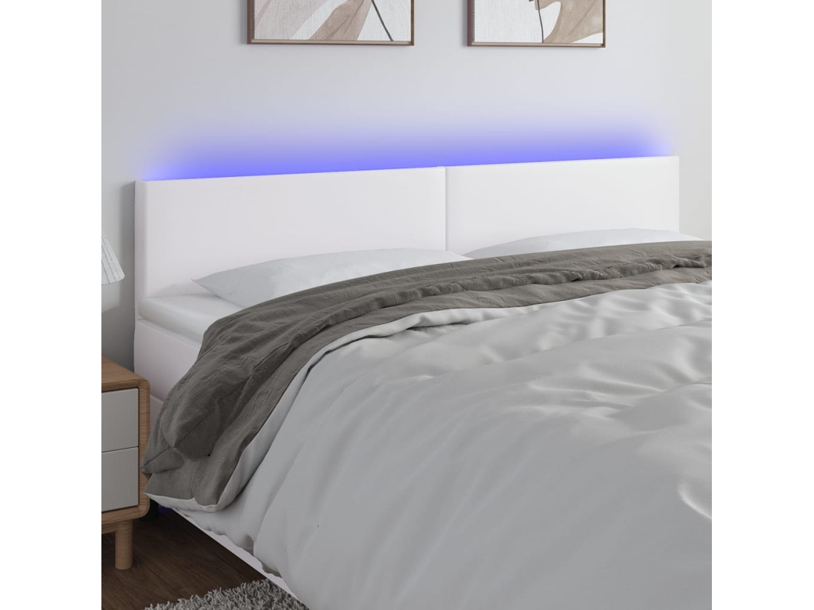 Vidaxl Cabeceira de Cama C/ Led Couro Artificial 160x5x78/88 Cm Branco