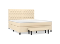 Cama com Molas/colchão 160x200 Cm Tecido Cor Creme MAISON EXCLUSIVE