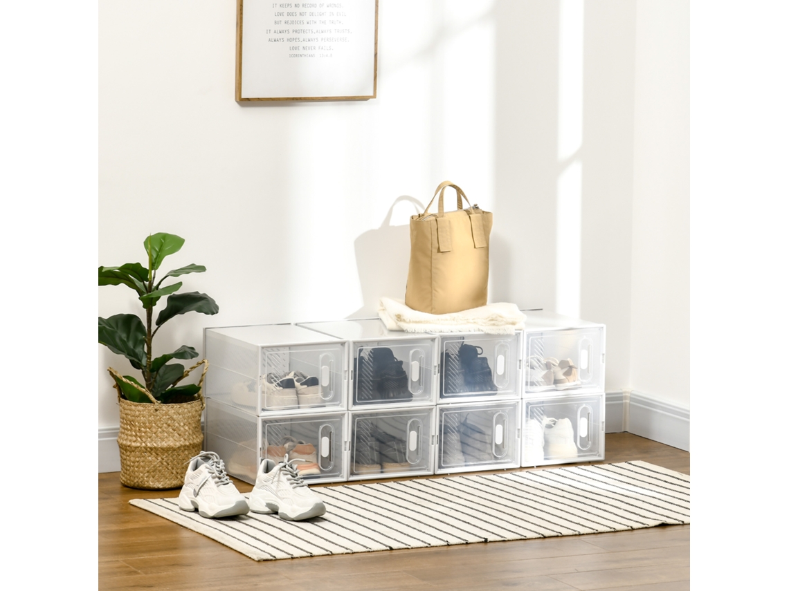 Lot De 8 Boites Cubes Rangement À Chaussures Modulable Avec Portes Transparentes - 25 X 35 X 19 Cm