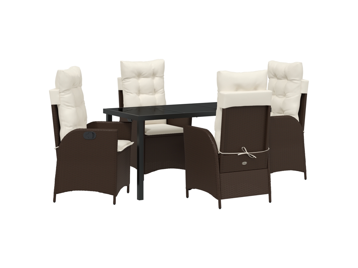Conjunto 5 De Jantar Jardim Vidaxl Com Almofadas Castanha Polirattan
