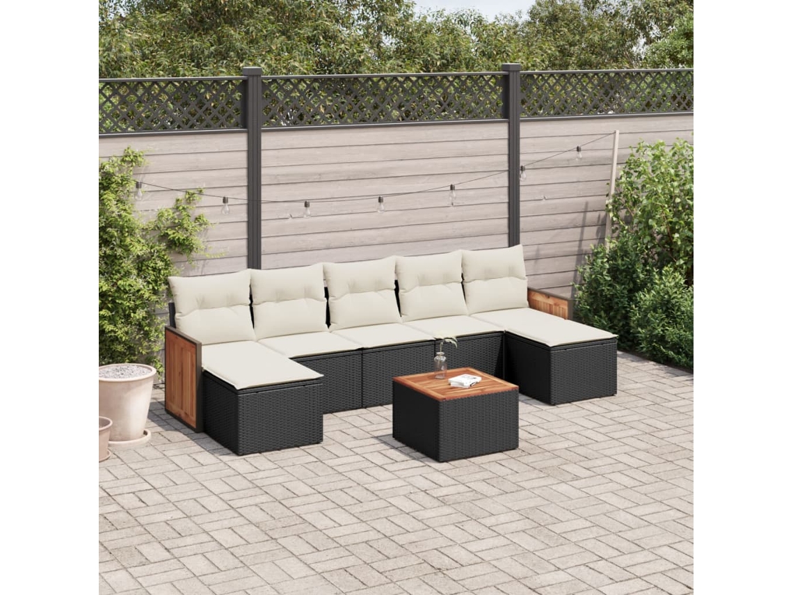 Vidaxl 8 Pcs Conjunto Sofás De Jardim Com Almofadões Vime Pe Preto
