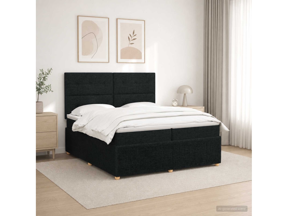 Vidaxl Cama Box Com Led E Colchão Preto 200 X 200 Cm Tecido