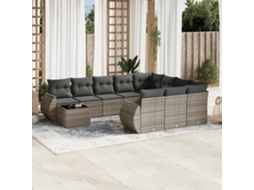 Vidaxl 11 Pcs Conjunto Sofás De Jardim C/ Almofadões Vime Pe Cinzento