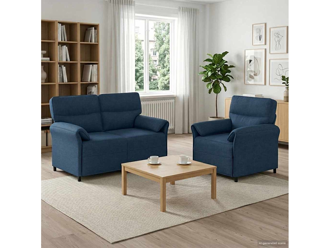 Vidaxl Conjunto De Sofás 2 Unid. Azul Tecido