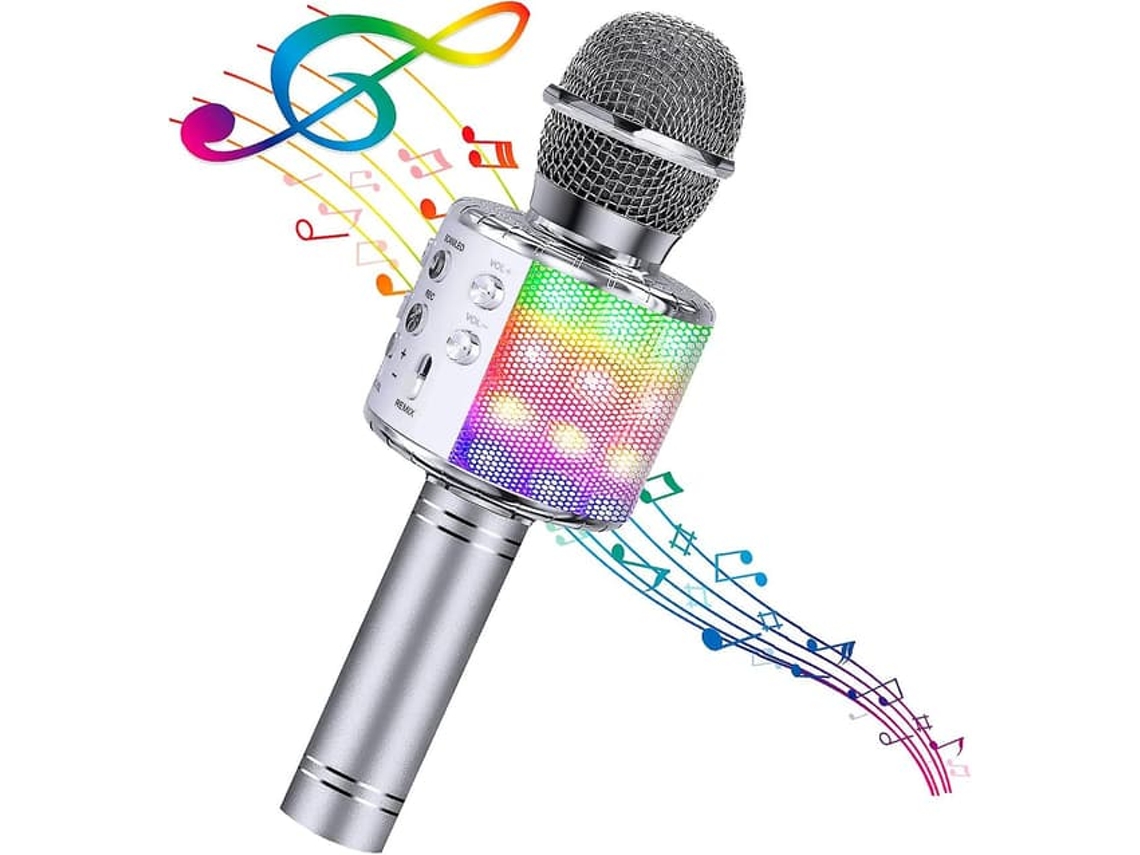 Microfone De Karaokê Sem Fio Bluetooth Portátil Led
