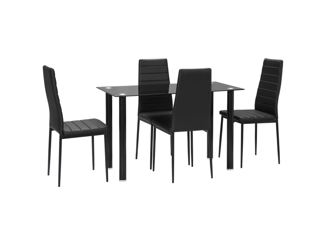 5 Peças. Conjunto de Jantar Mesa de Jantar em Grupo com 4 Cadeiras, Moderno, Mesa de Vidro, Preta Ge