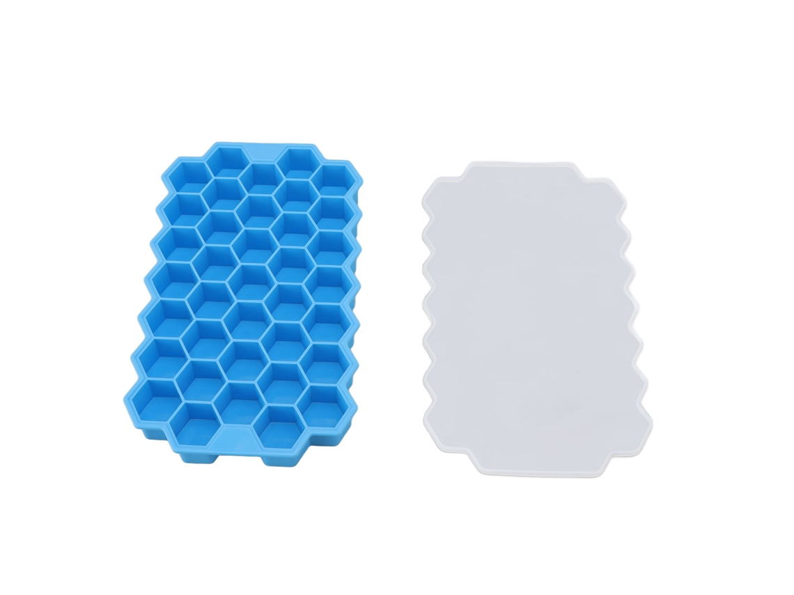 Forma De Gelo Silicone Flexível 37 Grelhas Com Tampa