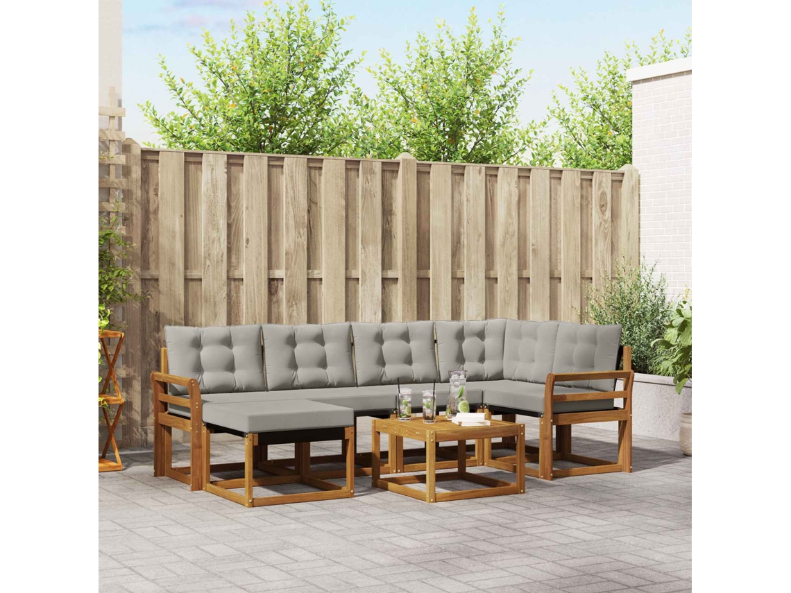 Vidaxl Conjunto De Sofás Para Exterior 7 Unid. Cinza Natural E Claro