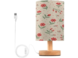 Abajur De Cabeceira Floral Vermelho Para Quarto, Com Portas De Carregamento Usb C, Luminária De Mesa Cabeceira