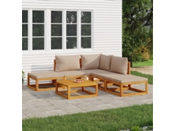Vidaxl 6pcs Conj. Lounge Jardim Madeira C/almofadões Cinza-acastanhado