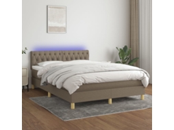 Vidaxl Cama Box Spring Colchão/led 140x200 Cm Tecido Cinza-acastanhado