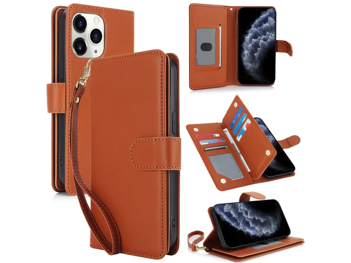 Capa Carteira De Couro Para Iphone 11 Pro Max - Com Rfid - Para Vários Cartões