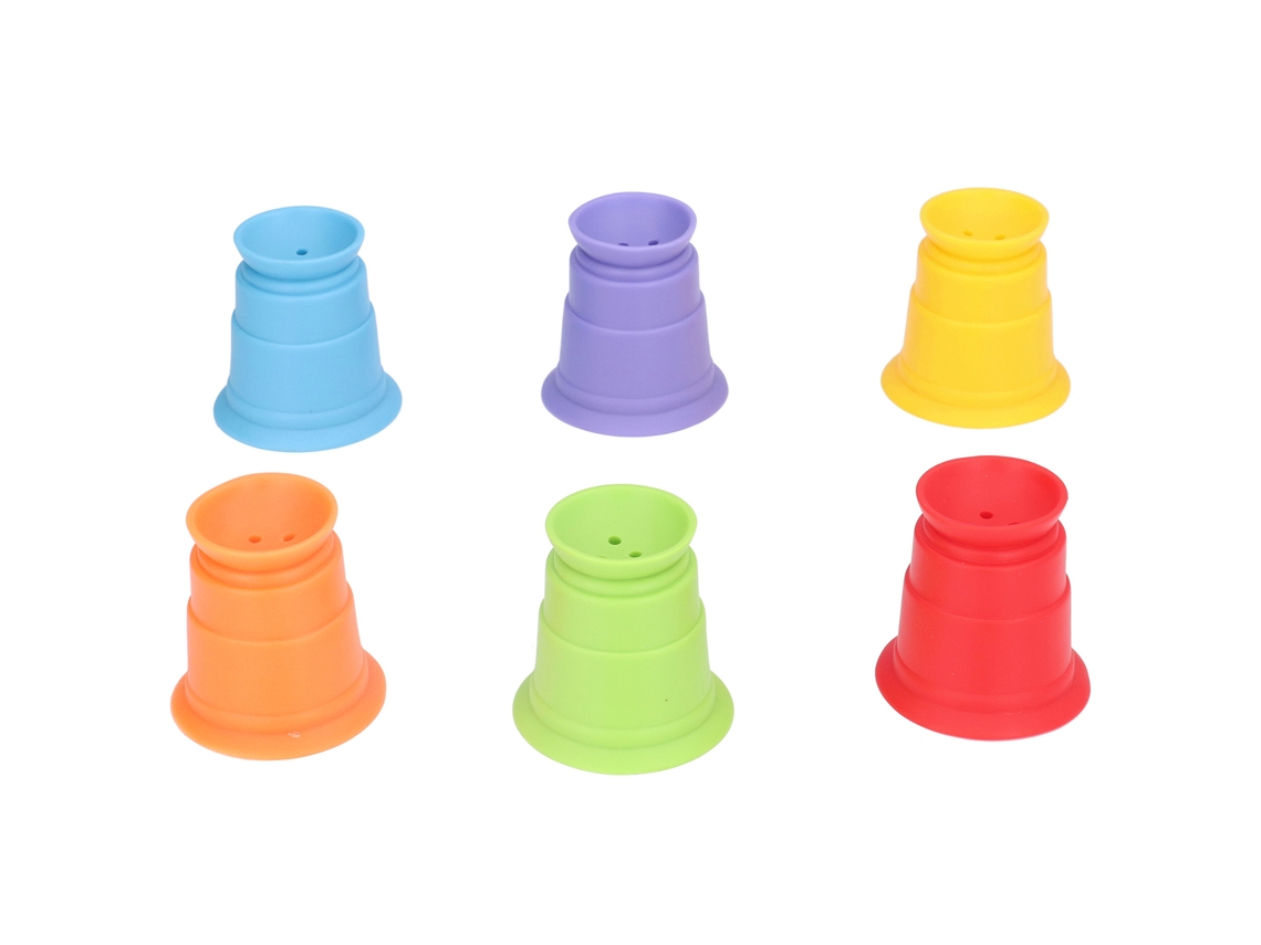 WalshLXq Conjunto de 6 Copos Empilháveis para Bebê em Cores Variadas - Brinquedo Educativo com Furos de Drenagem para Banho
