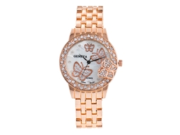Relógio de Pulso Analógico de Quartzo com Pulseira de Aço Ouro Rosa Estilo Fashion