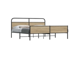 Vidaxl Estrutura de Cama Sem Colchão 193x203cm Metal Carvalho Fumado