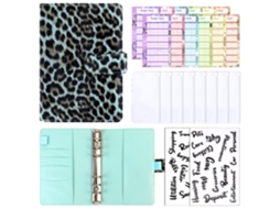 A6 Macaron Leopard Print Pu Leather Loose Leaf Notebook, Blue Cover Only With 12-cash Budget Cards, 8-bill Pockets