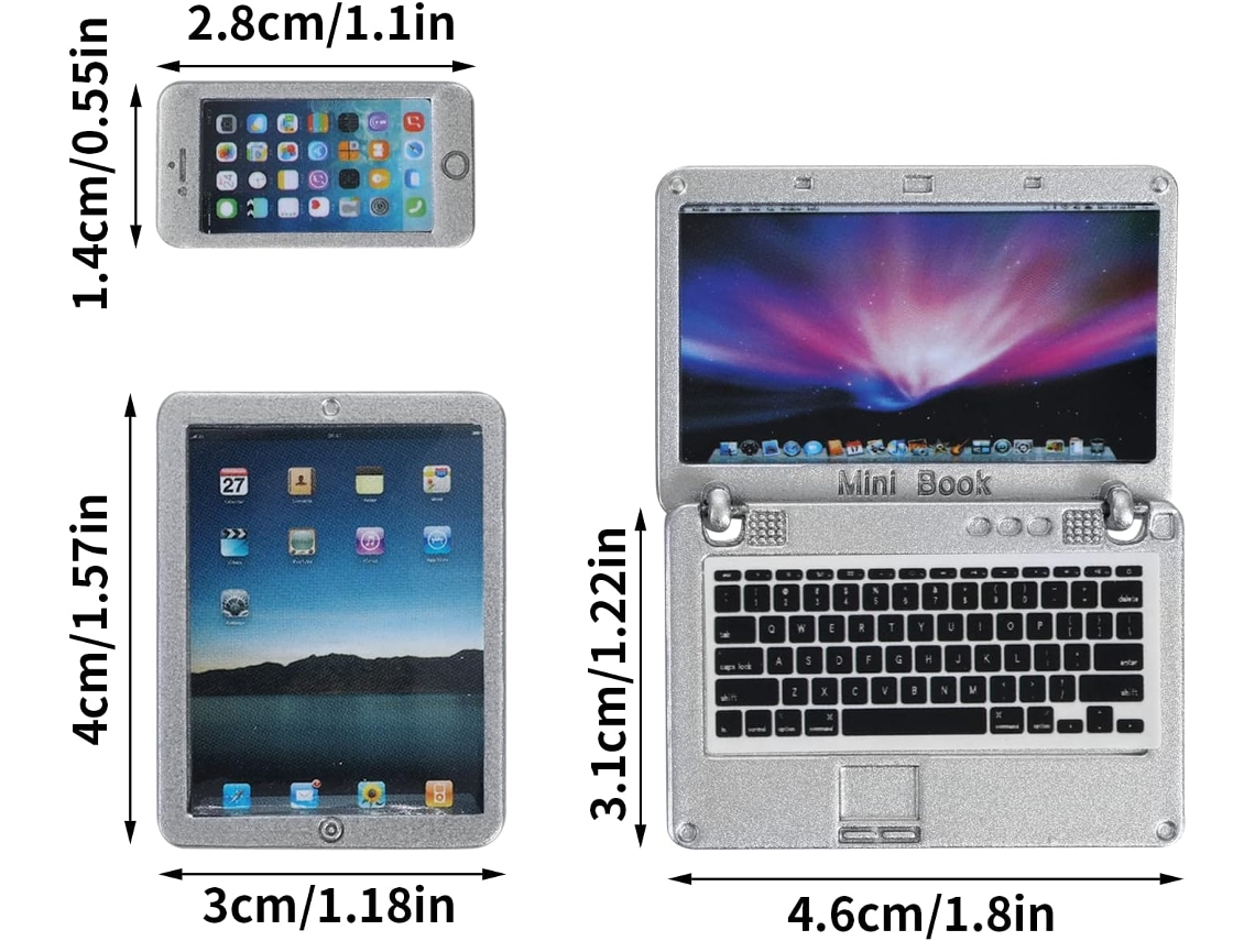Kit De Acessórios Para Mini Bonecas De Metal, Pacote Com 3 Peças Prata Para Laptops E Tablets Brilvibera