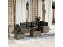 Vidaxl 7 Pcs Conjunto Sofás P/ Jardim C/ Almofadões Vime Pe Cinzento