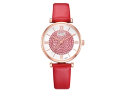 Relógio de Pulso Unissex Casual de Quartzo com Pulseira Pu Simples Moda (vermelho)