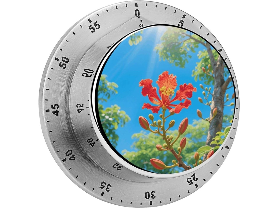 Temporizador Digital Em Aço Inoxidável Com Estampa De Flores Tropicais