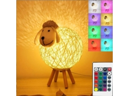 Abajur infantil pequeno em formato Ovelha com cabo USB, luz quente