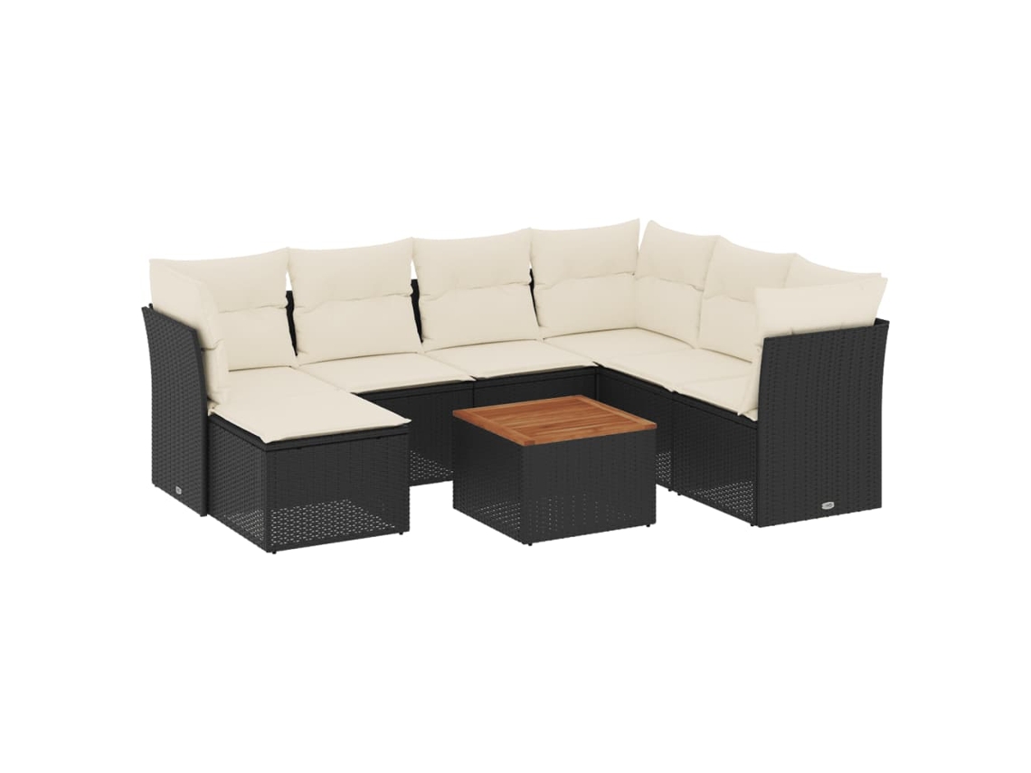 Conjunto de 8 Sofás de Jardim com Almofadões Vime Pe Preto MAISON EXCLUSIVE (8 pcs)
