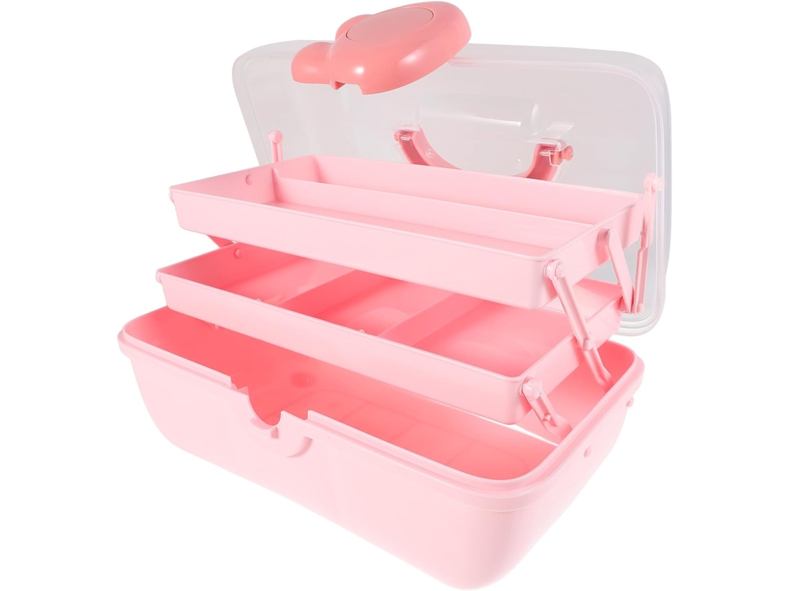 Caixa De Joias Com Design De Coelho Fofo E Tampa De Plástico Rosa Transparente.