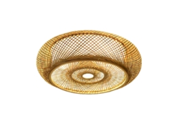 Luz De Teto Flush De Bambu, Design Artesanal, Luminária De 3 Lâmpadas, Amarelo