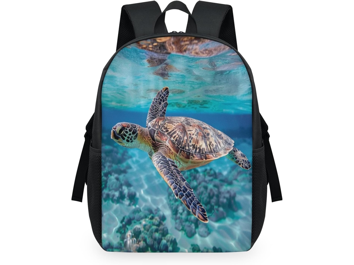 Mochila MARCA com estampa de tartaruga marinha para crianças 32,5x15x44,9cm tecido malha