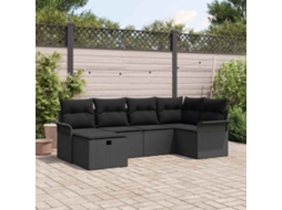 Vidaxl Conjunto De Sofá De Jardim Com Almofada 6 Pcs Preto Vime Pe