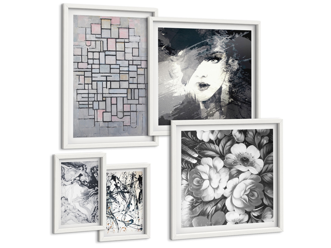 Conjunto De Pinturas Flores Abstratas Retrato Moderno Espelharte (5 Peças)