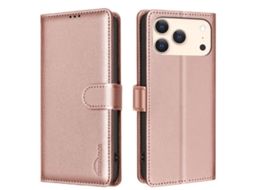Capa De Couro Para Iphone 17 Pro Com Textura De Lichia E Proteção Rfid Antirroubo.