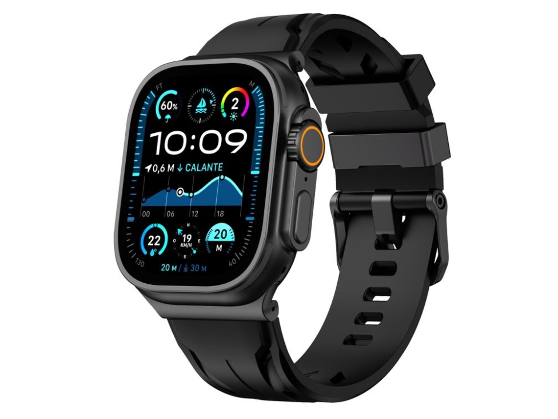 Bracelete para Apple Watch 46/49/45/44mm Silicone Preta com Fivela de Pino Preto XIAOMOYU