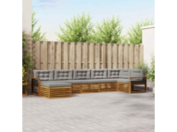 Vidaxl Conjunto De Sofás Para Exterior 7 Pcs Cinza Natural E Claro