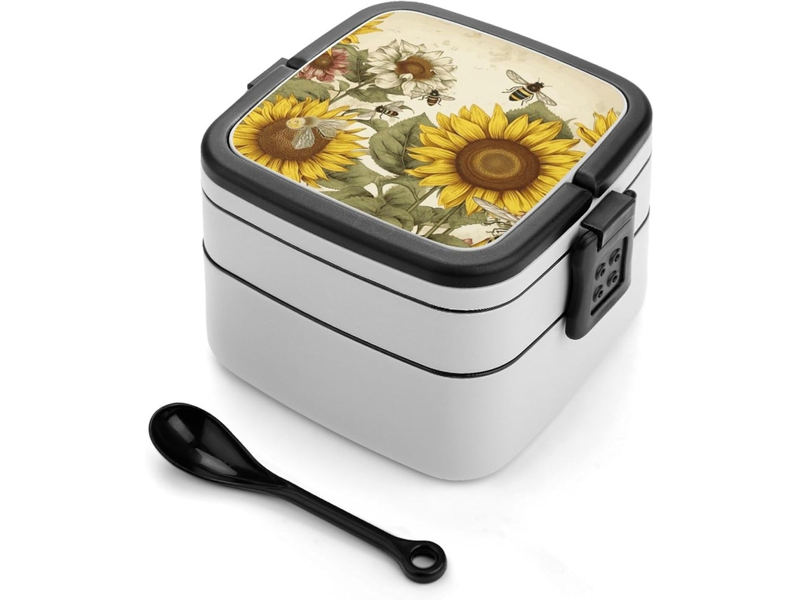 Marmita Bento Lancheira De Camada Dupla Com Colher E Alça, À Prova De Vazamentos, Tudo Em Um, Para Adultos, Abelhas