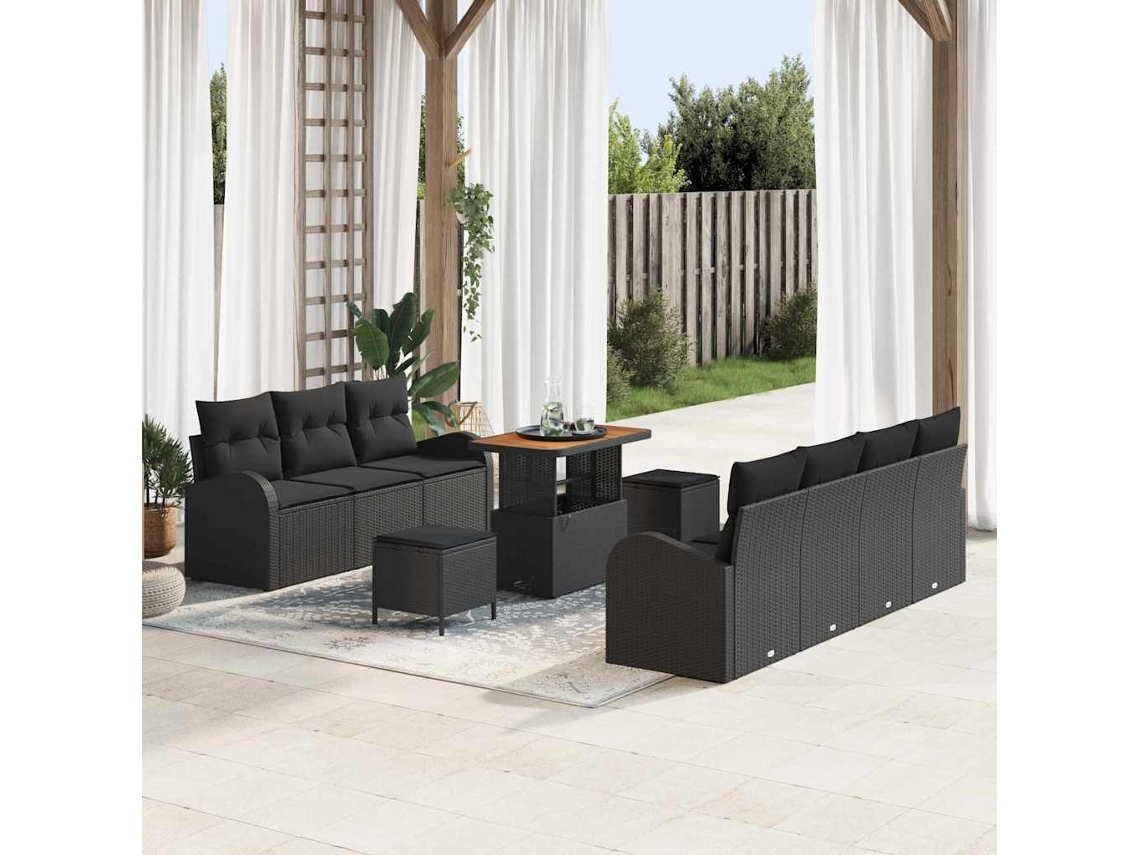 Vidaxl Conjunto De Sofá De Jardim 10 Unid. 9-número De Lugares Preto