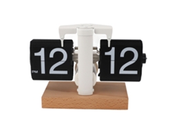 Relógio de mesa digital Baok automático mecânico flip 12h AM/PM com base de madeira vintage para casa e escritório, preto.