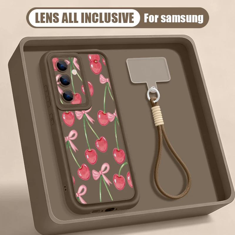 Capa Para Celular Galaxy A27 Com Cordão E Estampa De Cerejas (café)