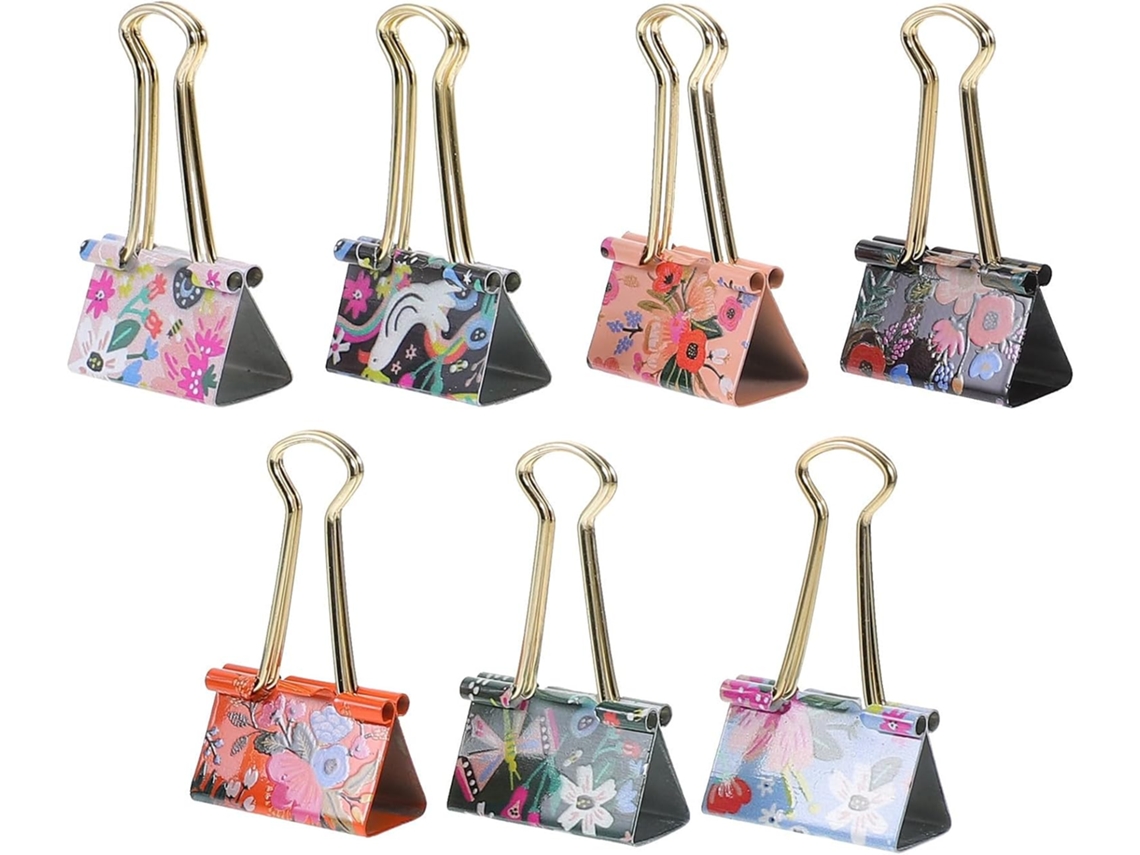 Conjunto de 7 pequenos pinos de aço inoxidável para organizar documentos e contas, ideais para mesa e casa.