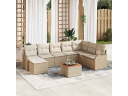 Vidaxl Conjunto De Sofá De Jardim 9 Unid. Bege E Creme Vime Pe
