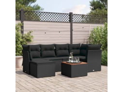 Vidaxl 7 Pcs Conjunto De Sofás P/ Jardim C/ Almofadões Vime Pe Preto