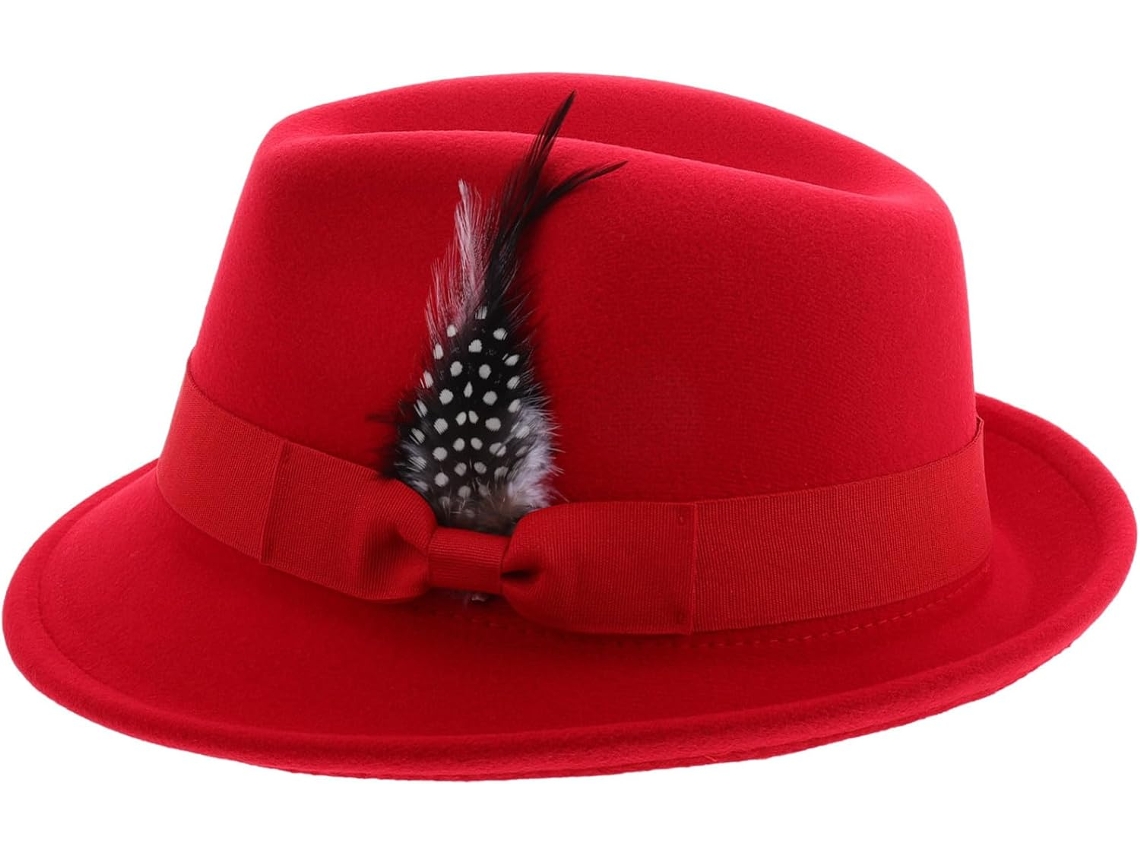 Chapéu Fedora Masculino De Feltro Com Penas Vermelhas, Elegante E Quente, Tamanho