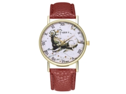 Relógio de quartzo unissex, elegante e casual, pulseira cor café.