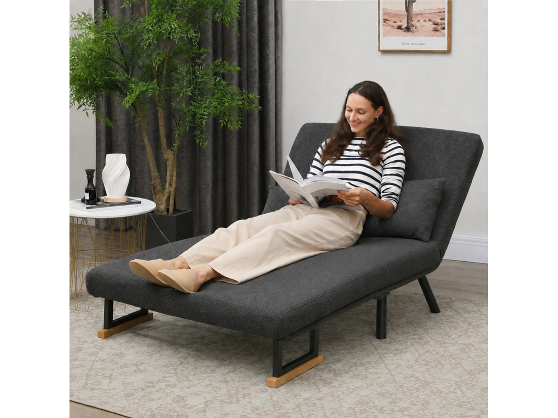 Sofa Bed 2-seater Sofa With Sleep Function, Including 2 Pillows, Sherpa Look, Natural + Dark Gray + Black
