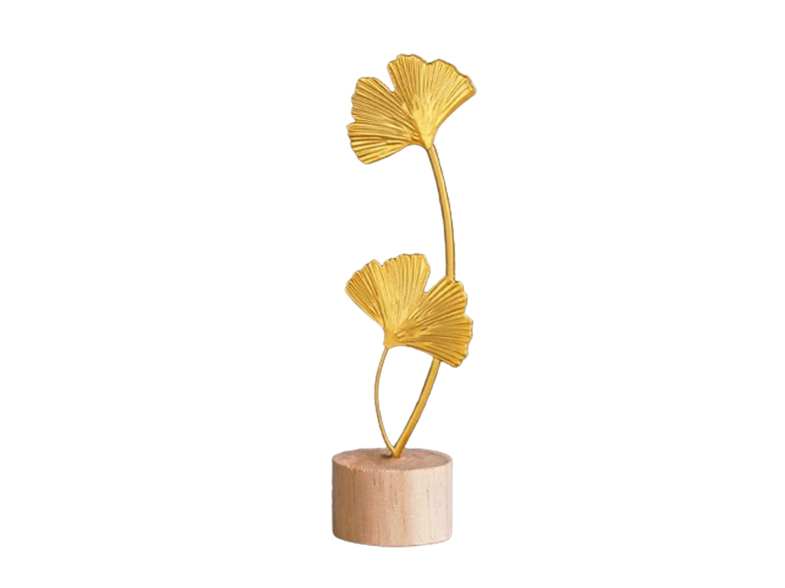 Estátua Decorativa Moderna de Ferro Folha de Ginkgo Dourada