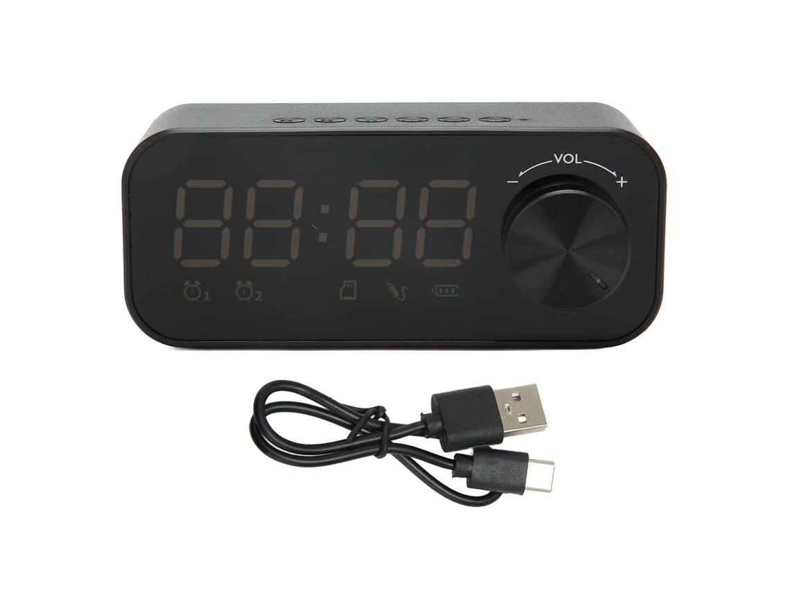 Reloj Despertador Con Altavoz Bluetooth Y Radio Digital Led Espejo Para Dormitorio Negro